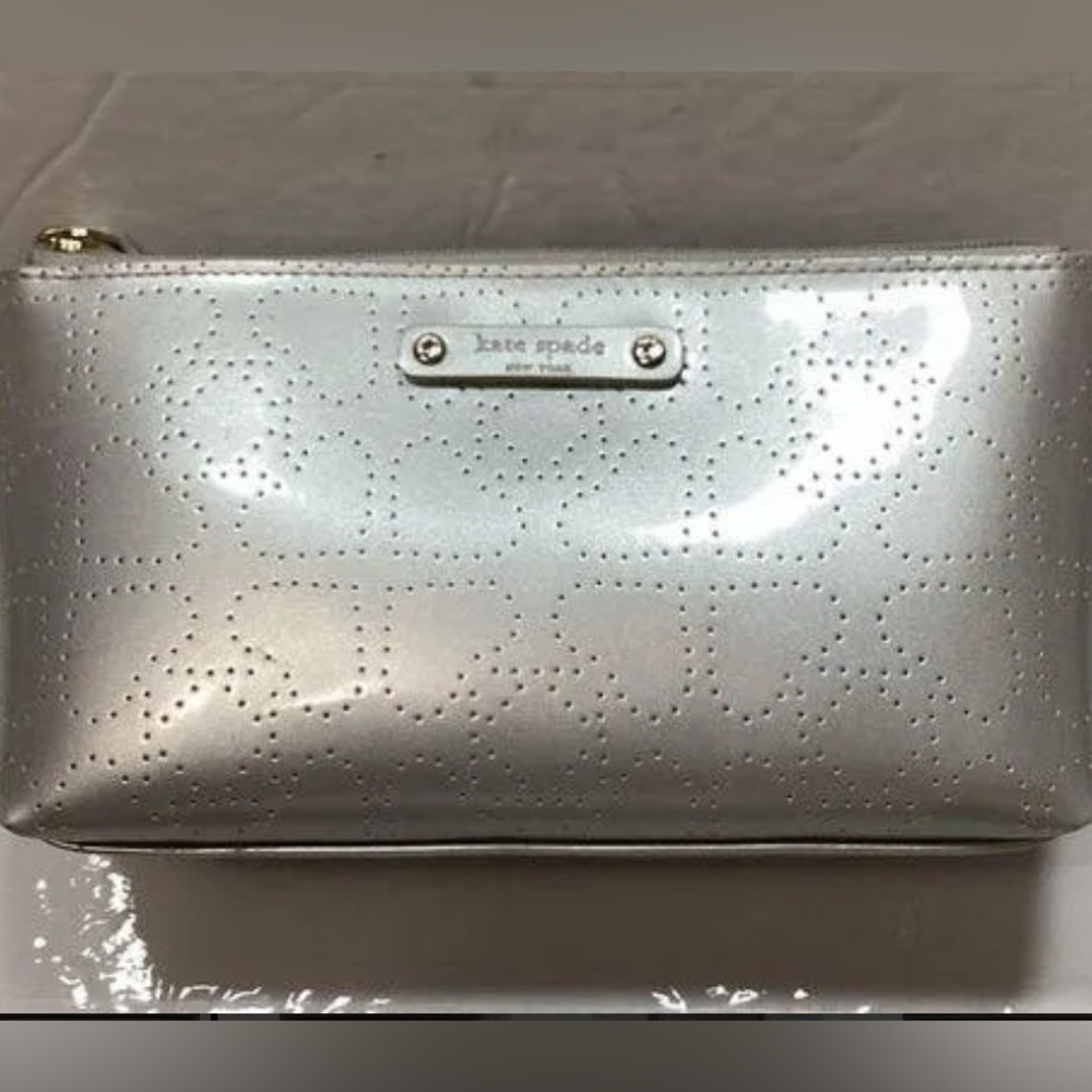 Kate Spade New York Little Shiloh Metro Spade silver shimmer cosmetic bag